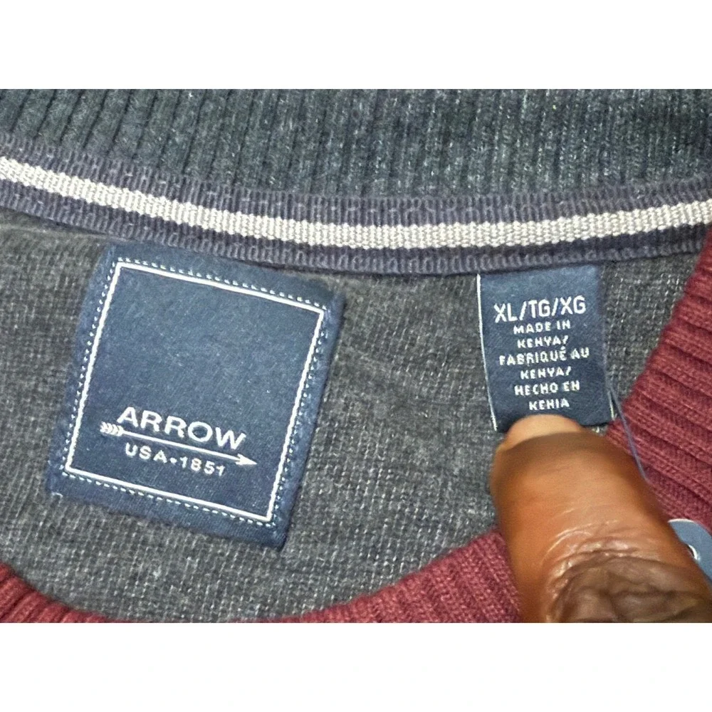 Arrow Men's Long Sleeve Dark‎ Burgundy Crewneck Pullover Sweatshirt Size XL